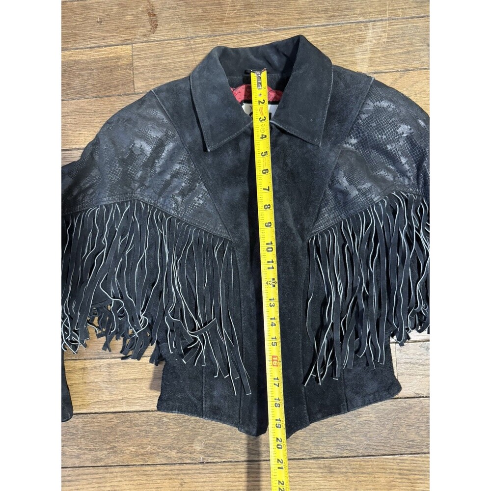 Vintage Chia Leather Jacket Womens Small Black Fringe Western Cowgirl Nashville - Picture 4 of 12